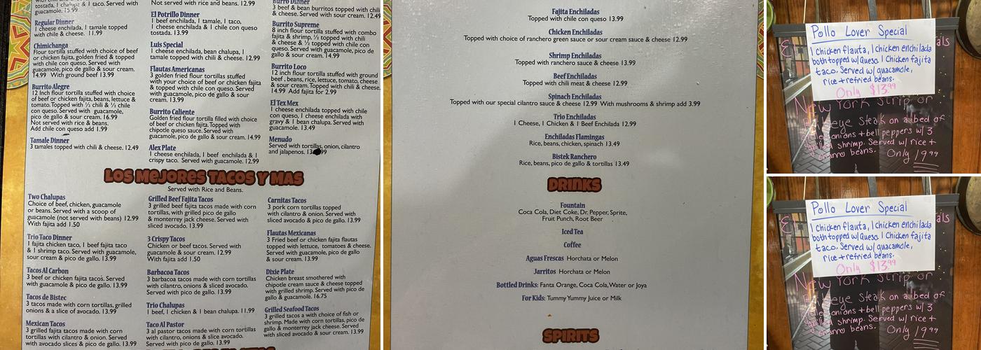 El Potrillo Tex Mex Food Menu