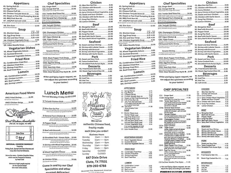 Taste of Nations Restaurant Menu
