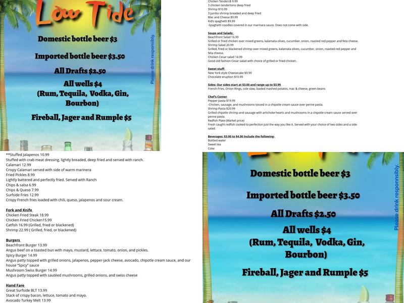 Beach Front Deck Bar and Grill Menu