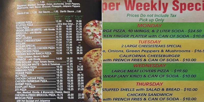 Ashland Pizza Menu