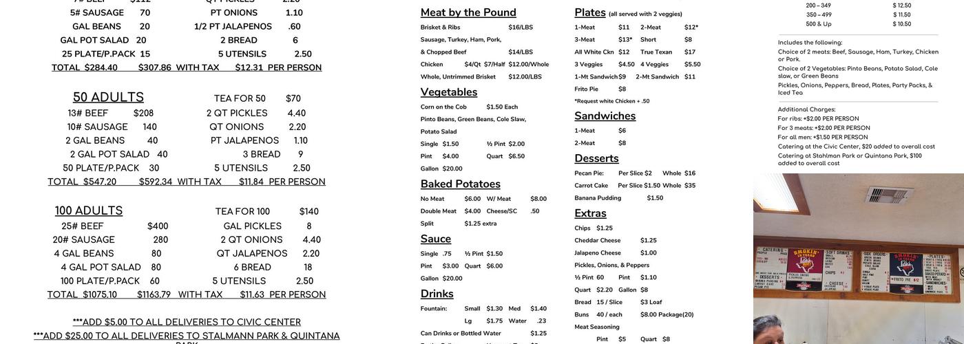Brian's Bar-B-Q Menu
