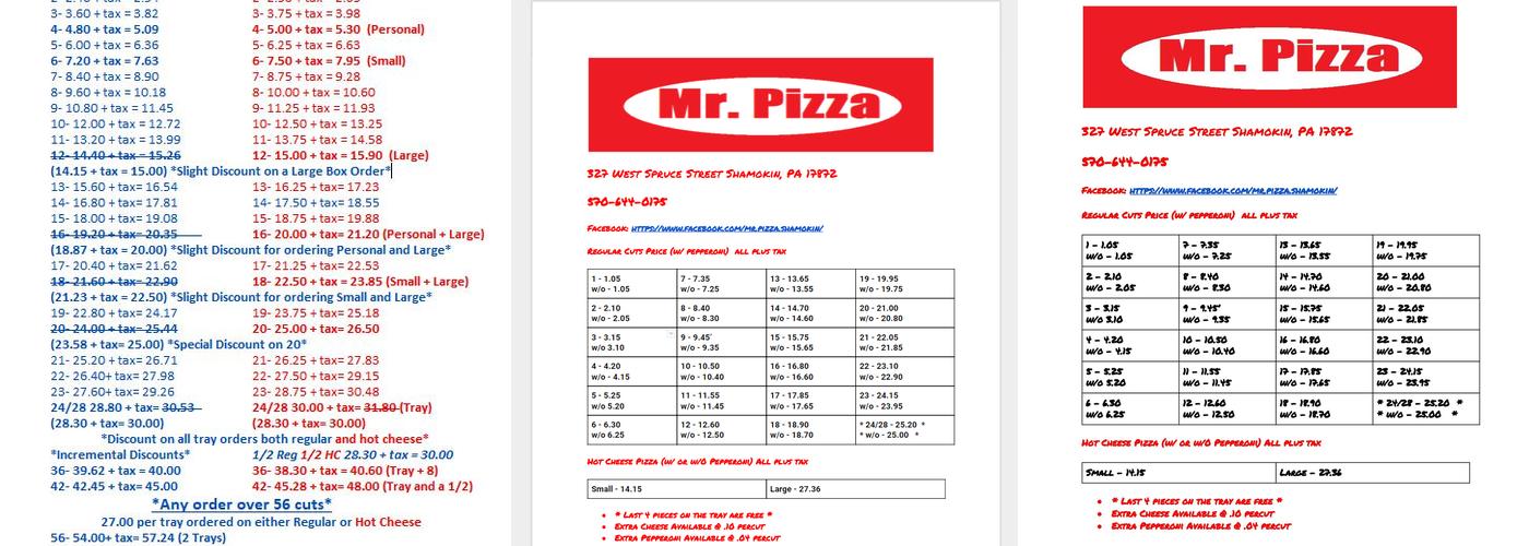 Mr. Pizza Menu