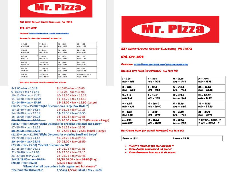 Mr. Pizza Menu