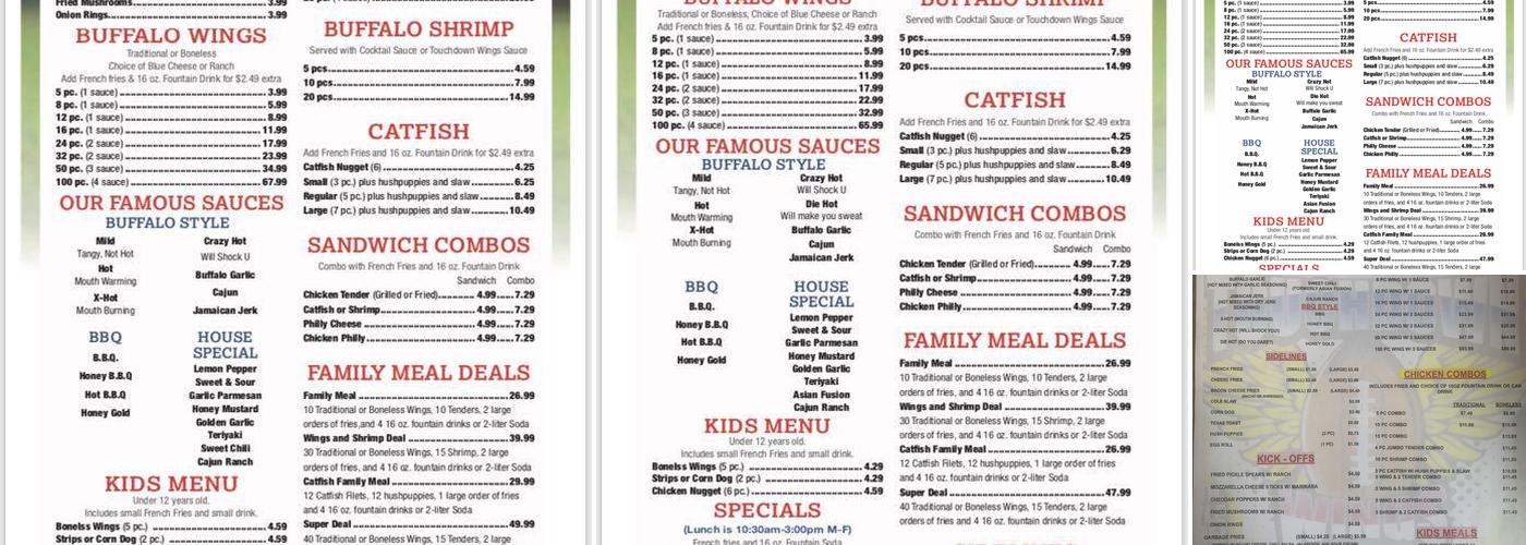 Touchdown Wings Menu