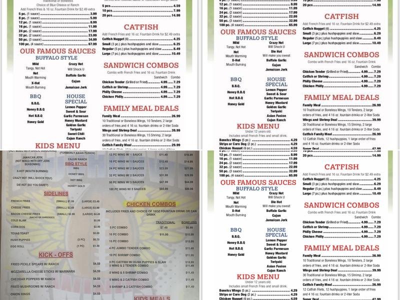 Touchdown Wings Menu