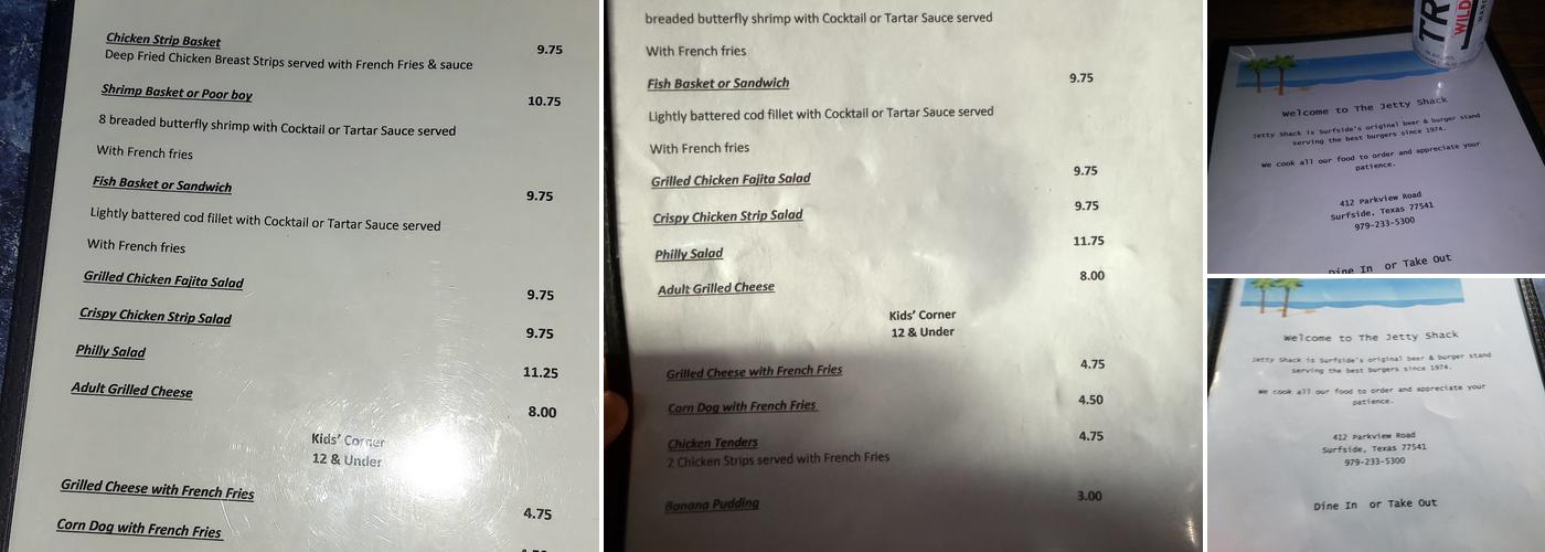 Jetty Shack Menu