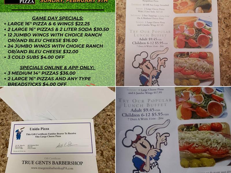 Unida Pizza - Bloomsburg Menu