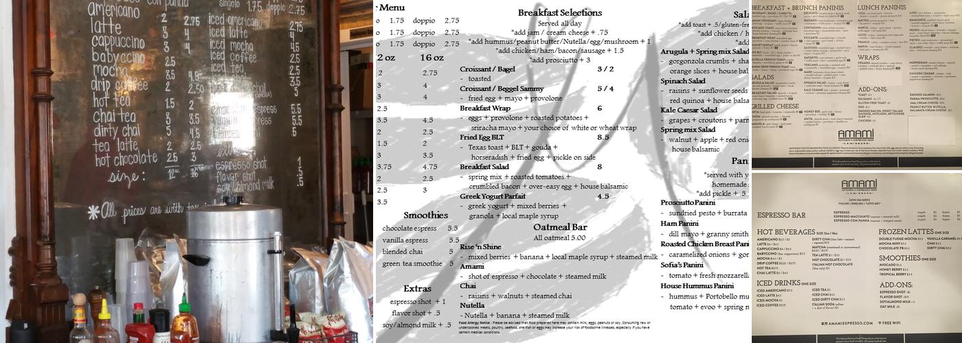 Amami Kitchen & Espresso Bar Menu