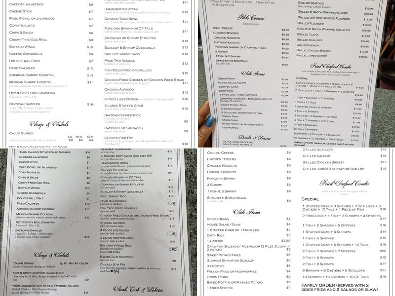 Baytown Seafood Menu