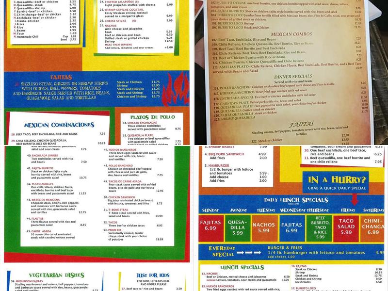 Amelia’s Restaurant Menu