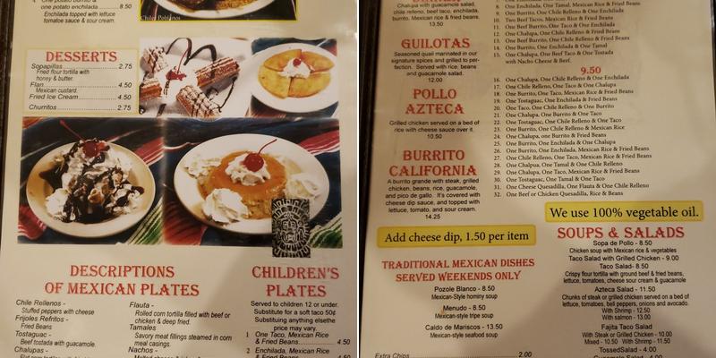 Sol Azteca 2 Menu