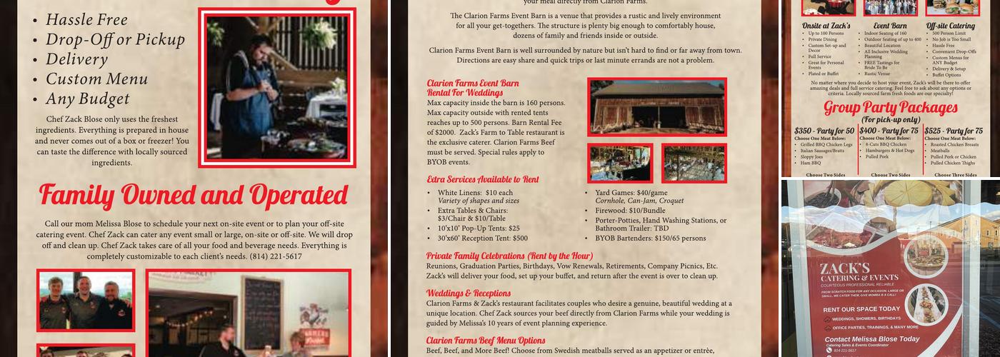 Zack's Local Farm To Table Restaurant & Catering Menu