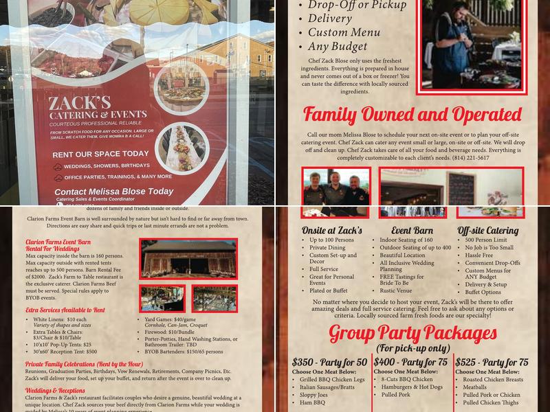 Zack's Local Farm To Table Restaurant & Catering Menu