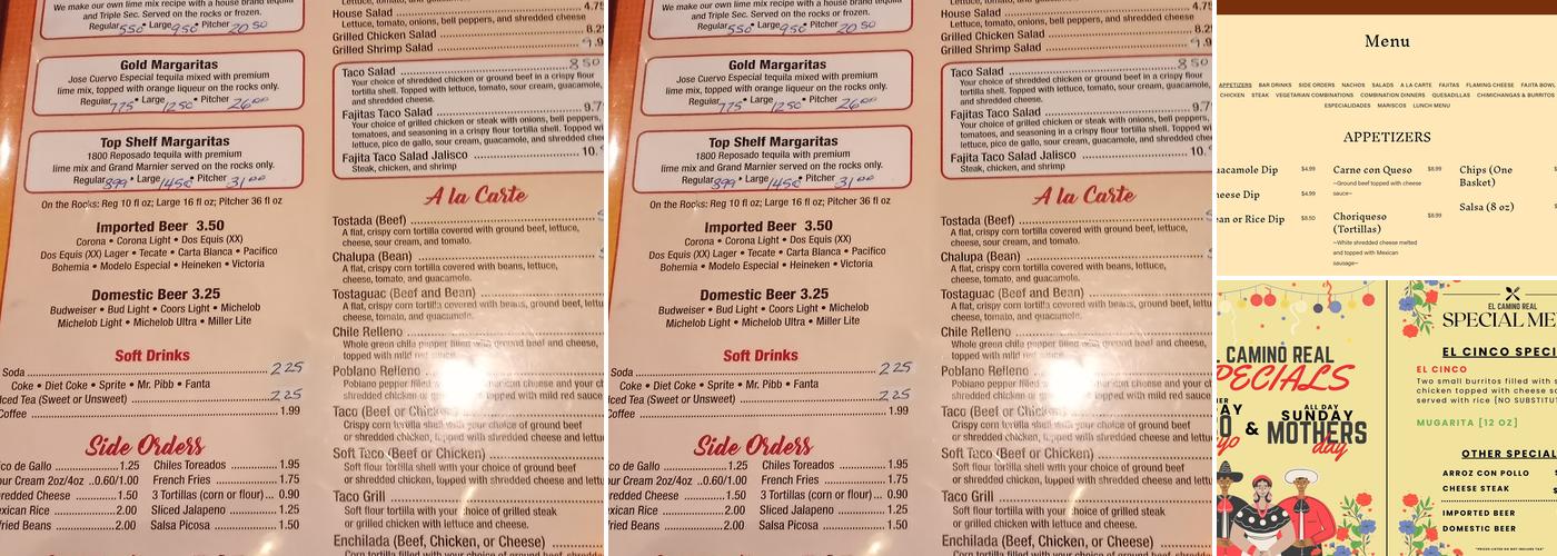 El Camino Real Menu