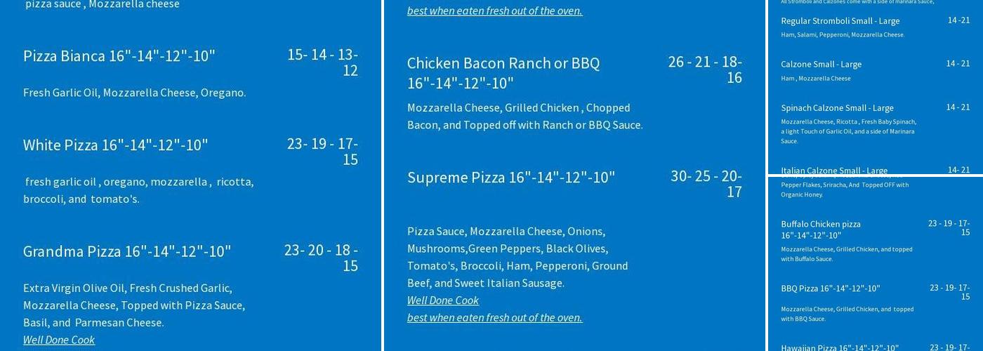 Antica Napoli Pizza Menu