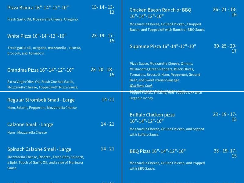 Antica Napoli Pizza Menu