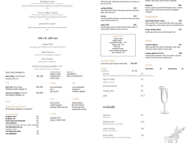 Brick & Tin Mountain Brook Menu