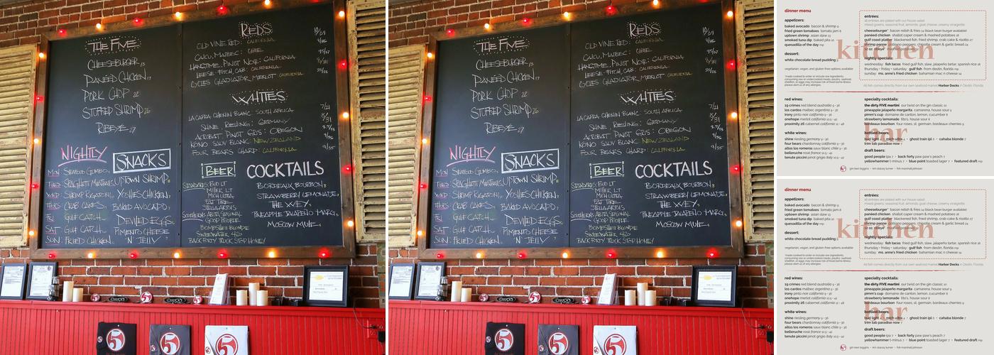 FIVE Birmingham Menu