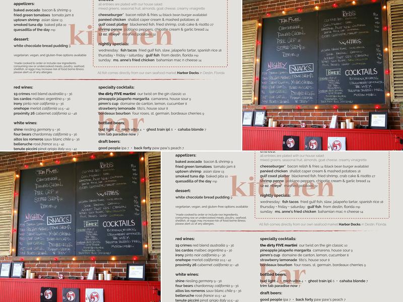 FIVE Birmingham Menu