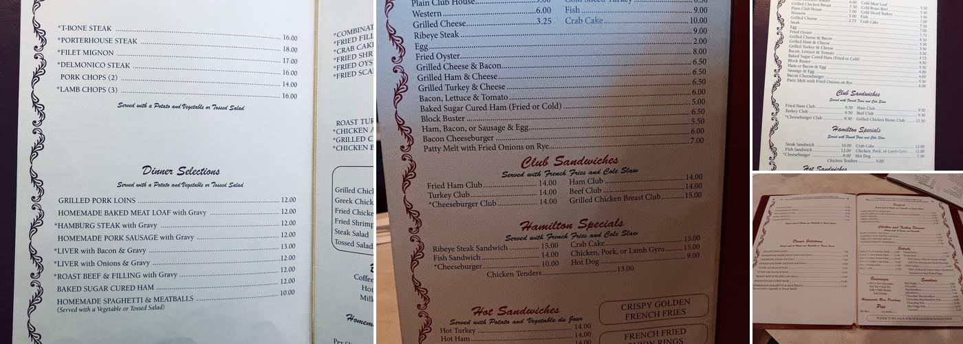 Hamilton Restaurant Menu