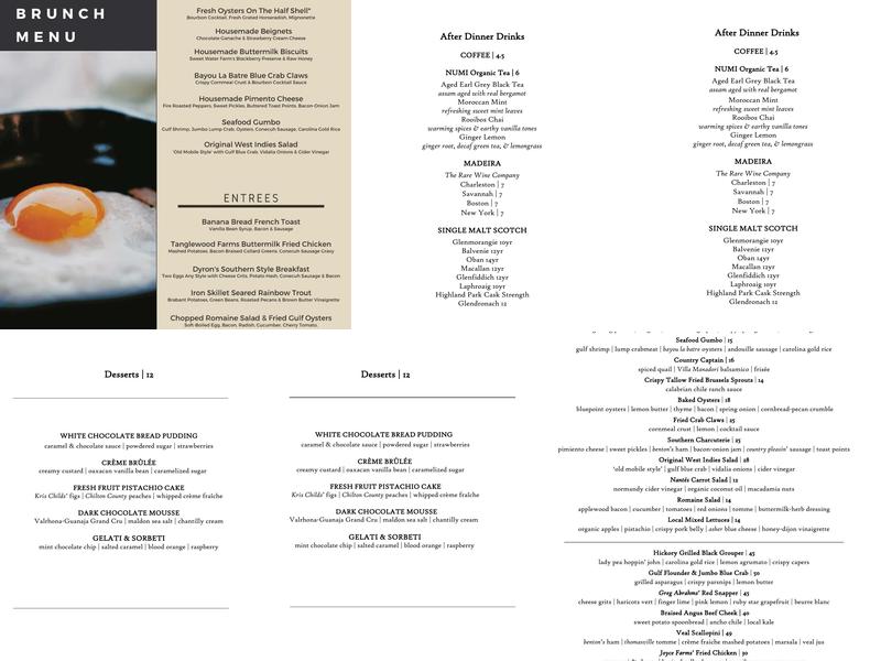 Dyron’s Lowcountry Menu