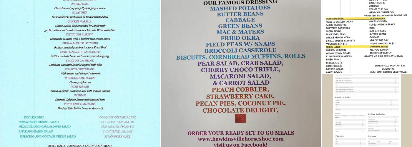 Tom and Sandy's Horseshoe Restaurant Menu