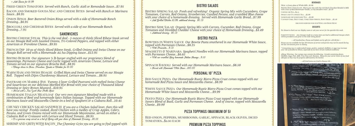 The Rustic Bistro and Bakery Menu