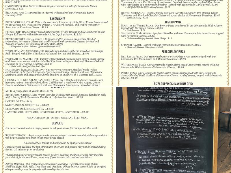 The Rustic Bistro and Bakery Menu