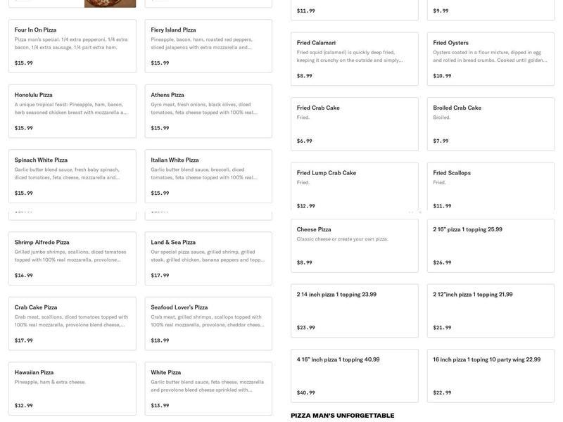 Pizza Man Restaurant Menu