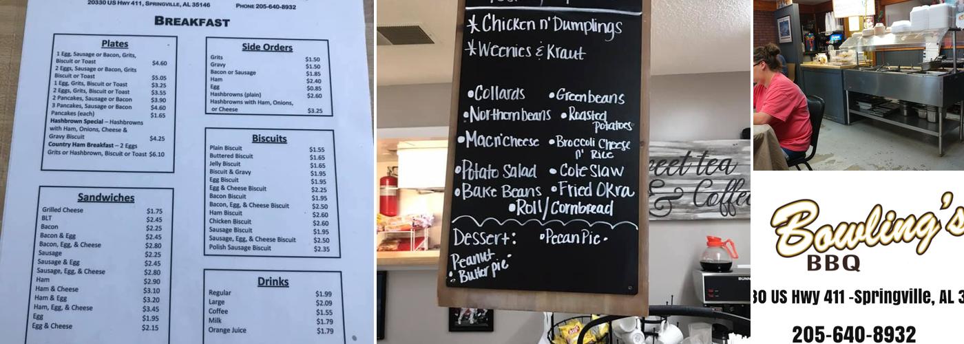 Bowling's BBQ Menu