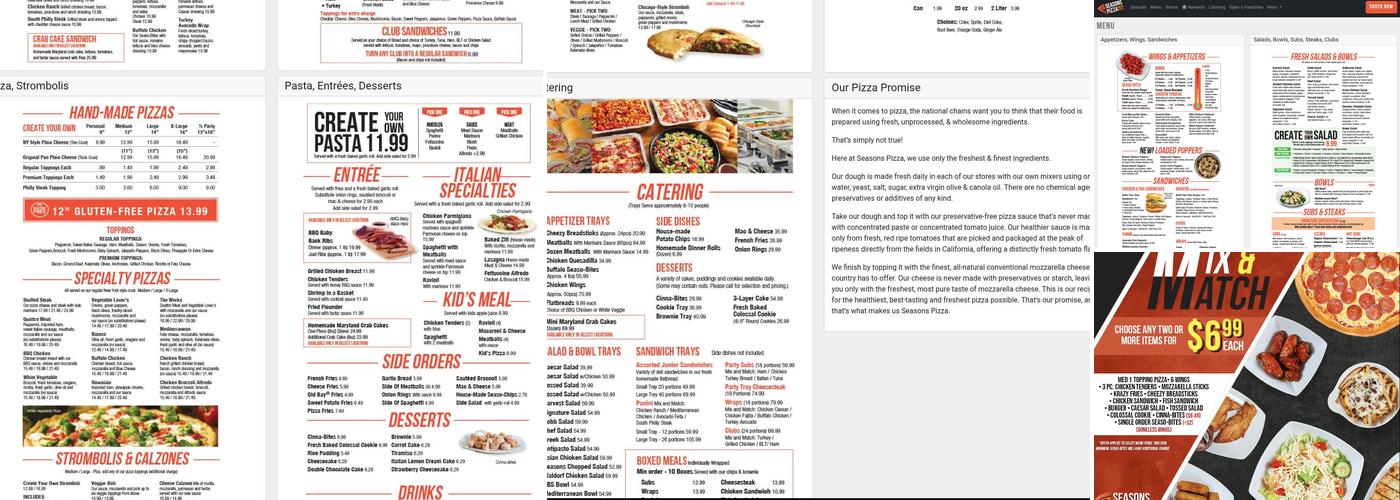 Seasons Pizza Menu