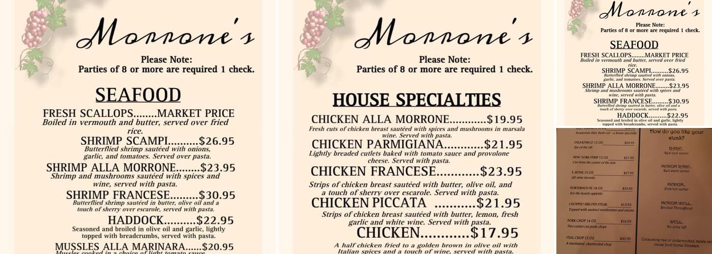 Morrone's Cafe Menu