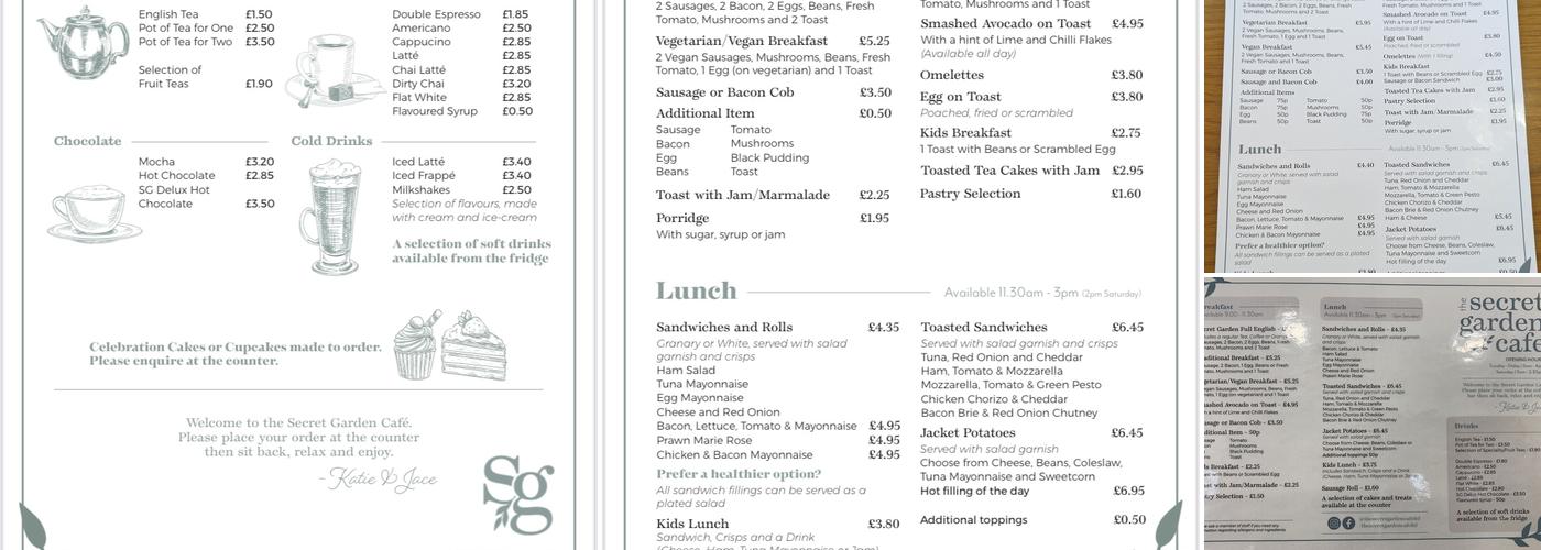 The Secret Garden Cafe Menu