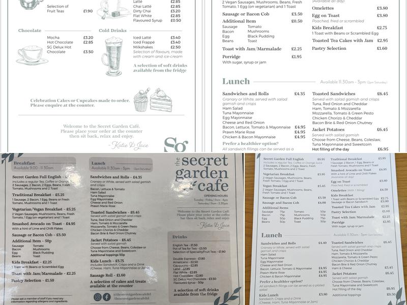 The Secret Garden Cafe Menu