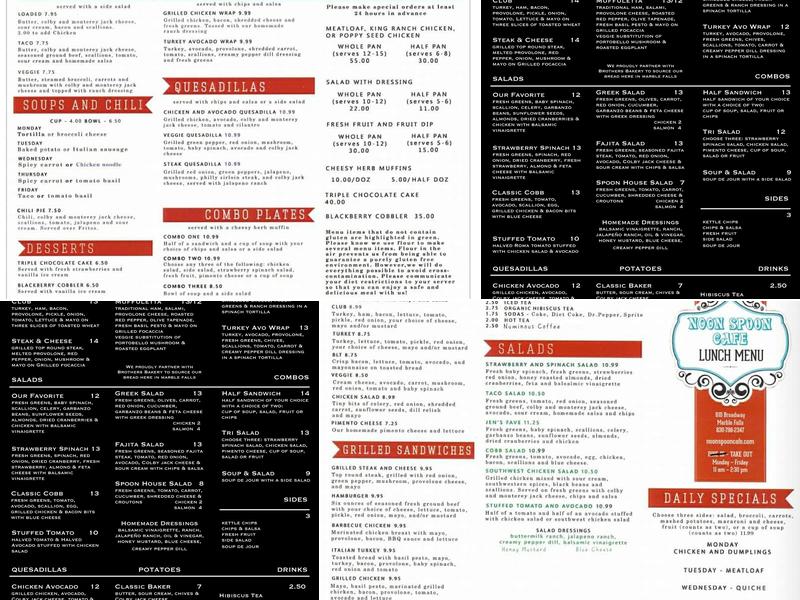 Noon Spoon Cafe Menu