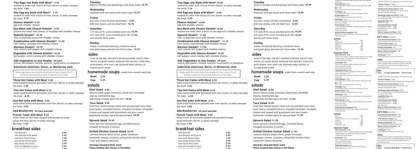 Blue Bonnet Cafe Menu