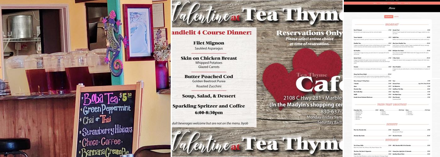 Tea Thyme Cafe Menu