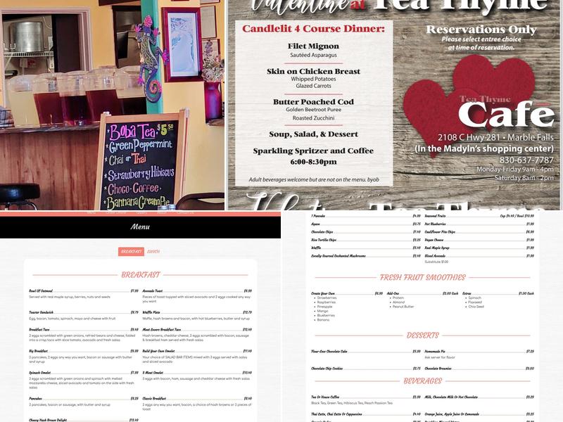 Tea Thyme Cafe Menu