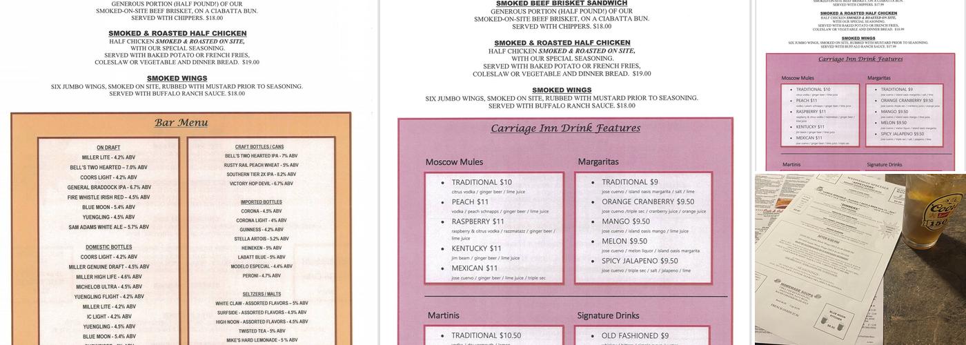 Carriage Inn Restaurant and Catering Menu