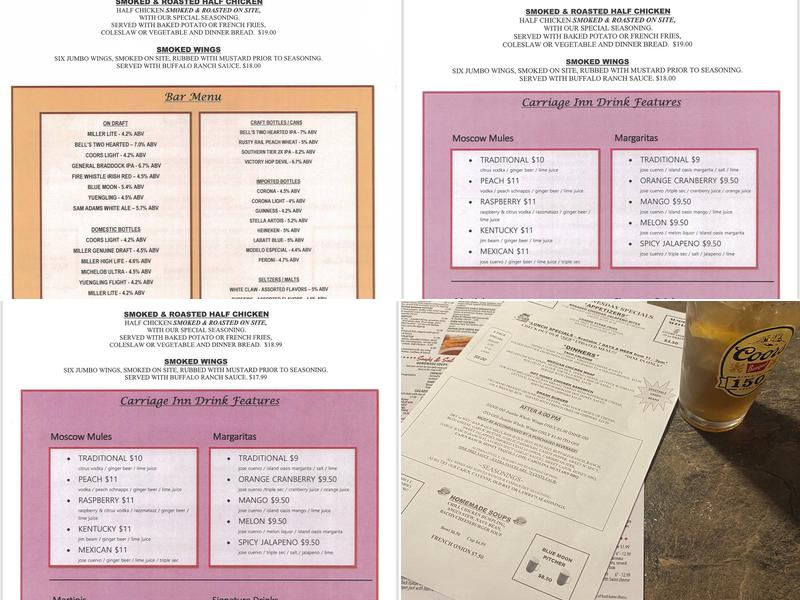 Carriage Inn Restaurant and Catering Menu