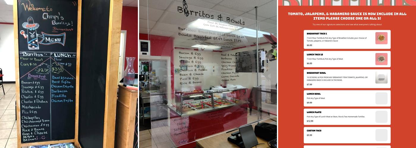 Chuspy's Burritos Menu