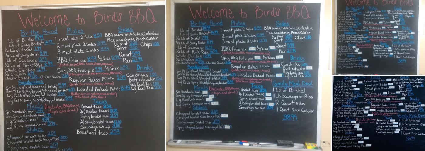 Birds BBQ Menu