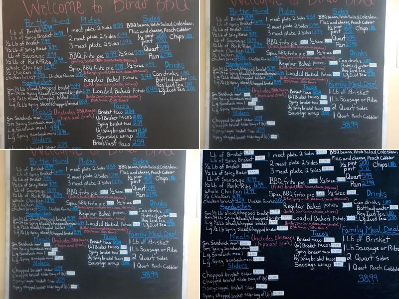 Birds BBQ Menu