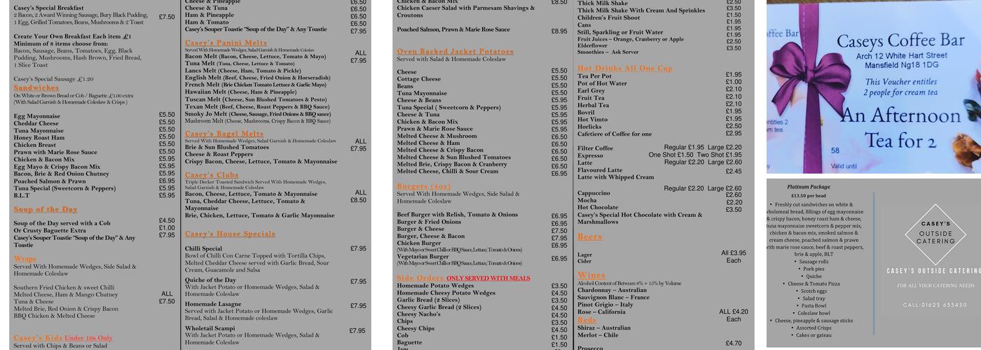 Casey's coffee bar Menu