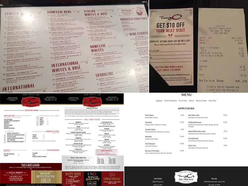 Tony C's Menu