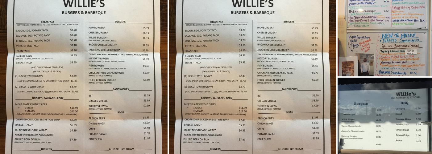 Willie's Burgers & BBQ Menu