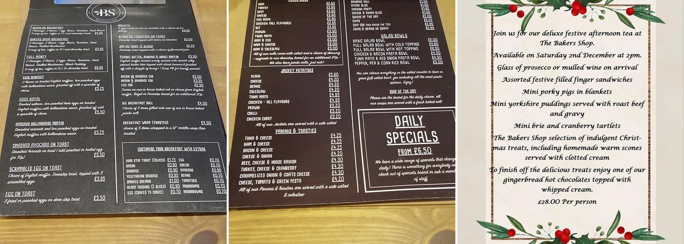 The Bakers Shop Cafe Ltd Menu