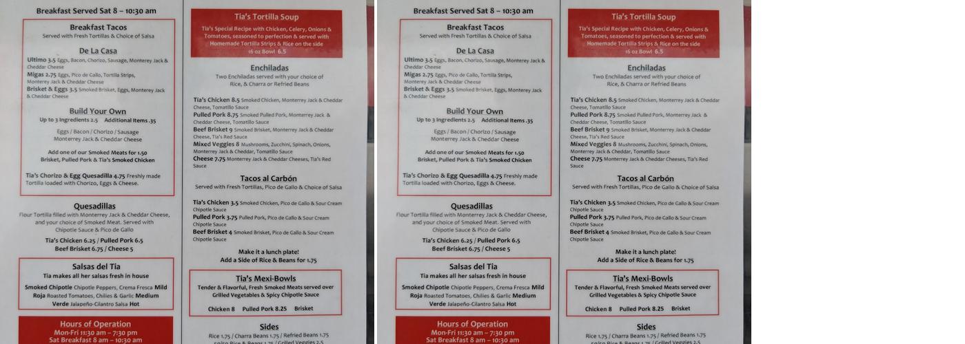Tia's Kitchen Menu