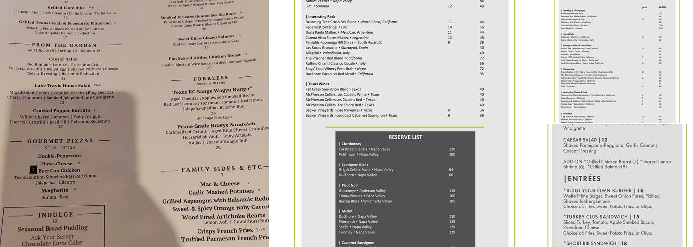 TR Restaurant & Bar + Lounge Menu