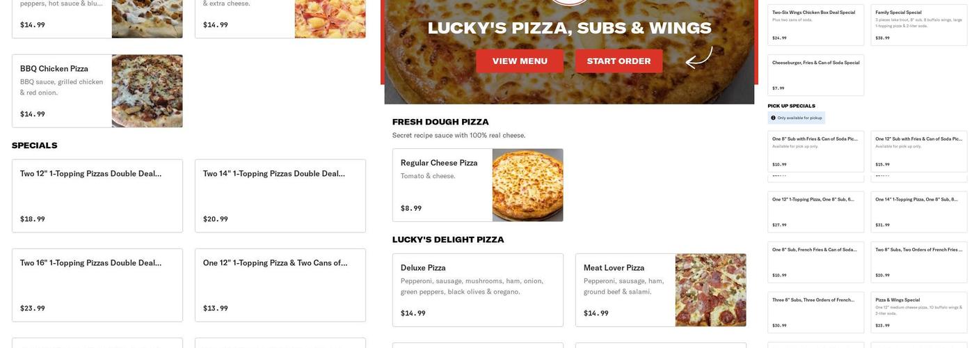 Lucky's Pizza, Subs & Wings Menu
